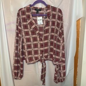 F21 Button Down crop top with tie in front